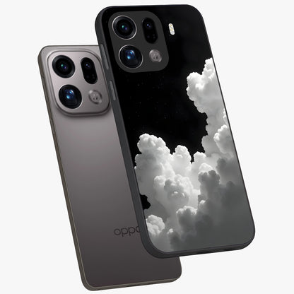 Black Background With White Cloud Glass Case displayed in angled mockup highlighting soft white cloud illustration and minimal design.