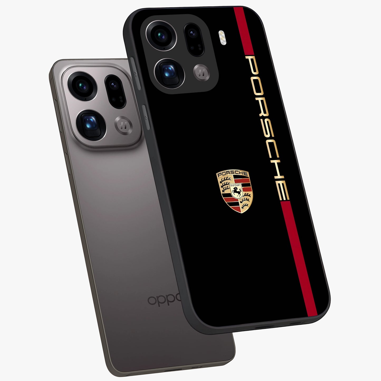 Black Minimal Porsche Glass Case displayed in angled mockup highlighting modern minimal car illustration and clean aesthetic design.