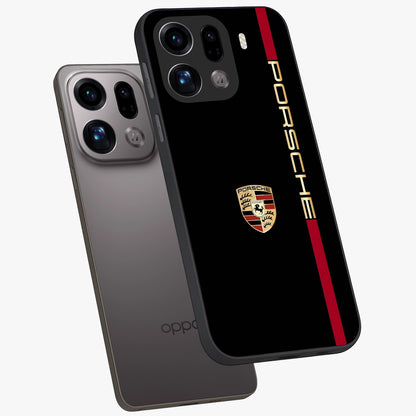 Black Minimal Porsche Glass Case displayed in angled mockup highlighting modern minimal car illustration and clean aesthetic design.