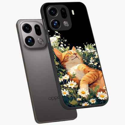 Blissful Bloom Cat Glass Case displayed in angled mockup highlighting playful feline illustration with soft floral aesthetic.