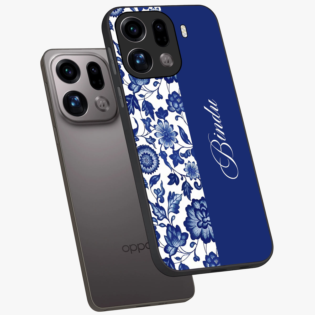 Blue Vintage Floral Pattern Glass Case displayed in angled mockup highlighting subtle bloom pattern with aesthetic pastel design.