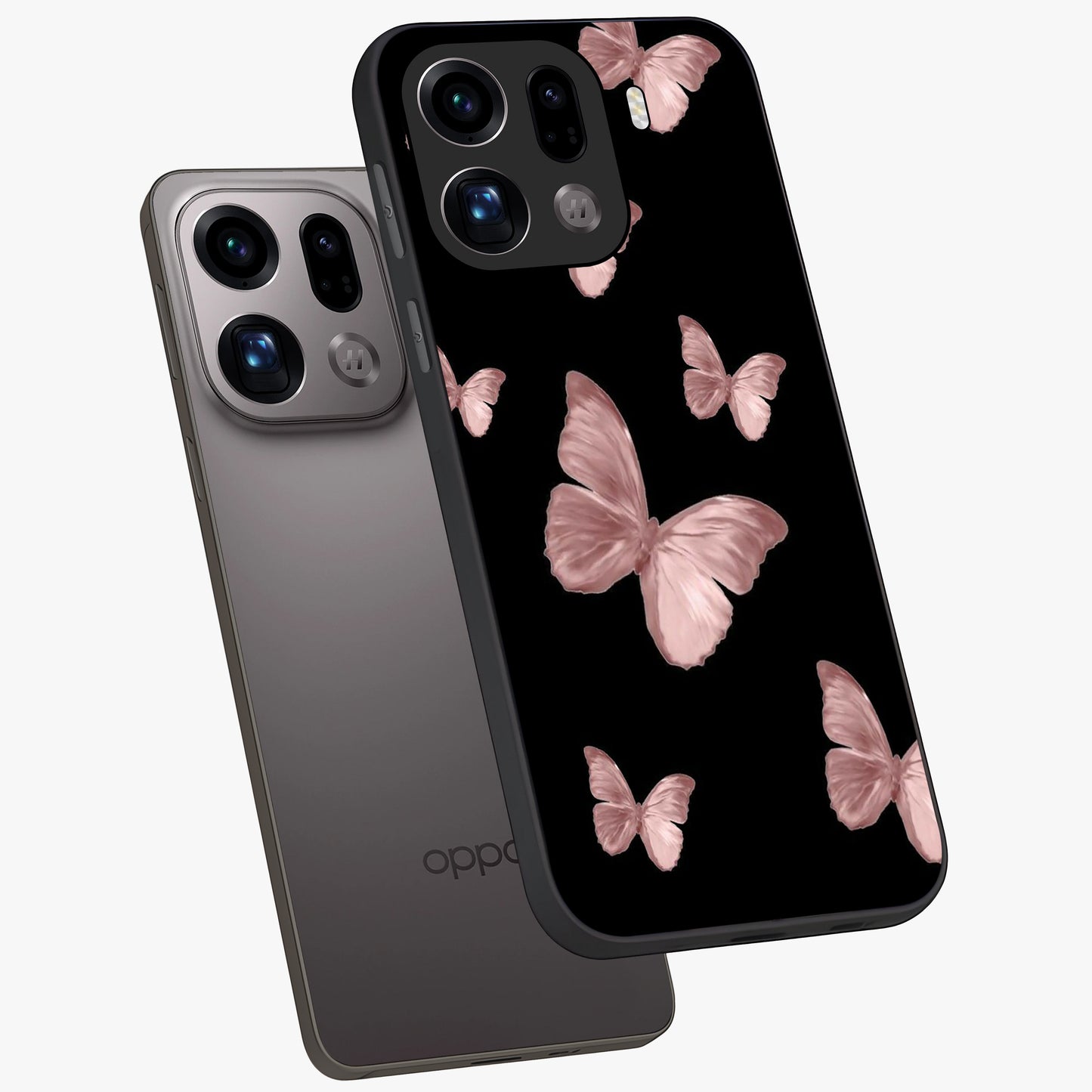 Butterfly Pattern Glass Case displayed in angled mockup highlighting delicate butterfly design and aesthetic pattern style.