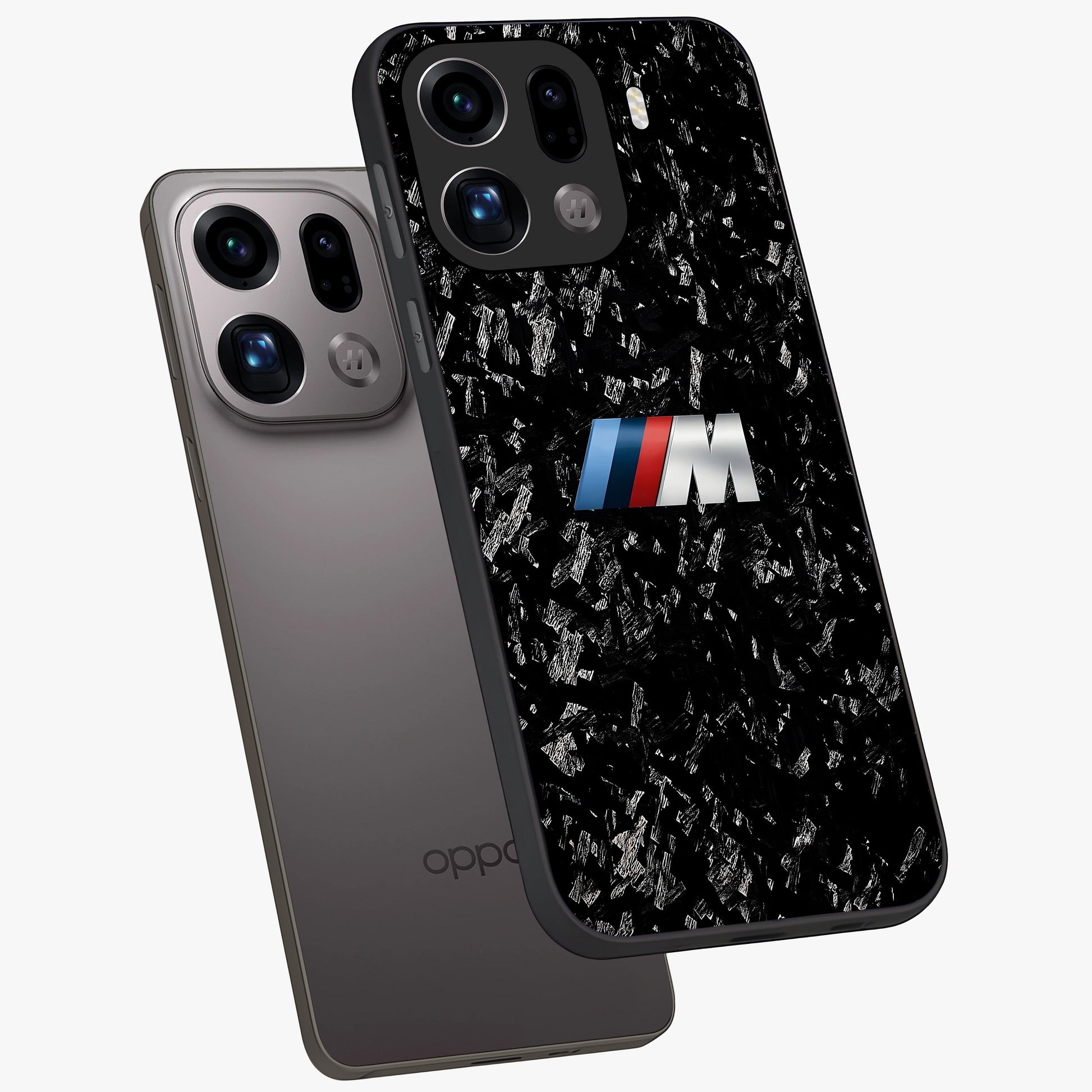 Carbon Speed Mark Glass Case displayed in angled mockup highlighting racing inspired carbon design and sleek aesthetic style.