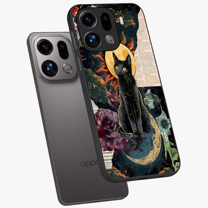 Celestial Black Cat Glass Case displayed in angled mockup highlighting cosmic black cat design with celestial aesthetic.