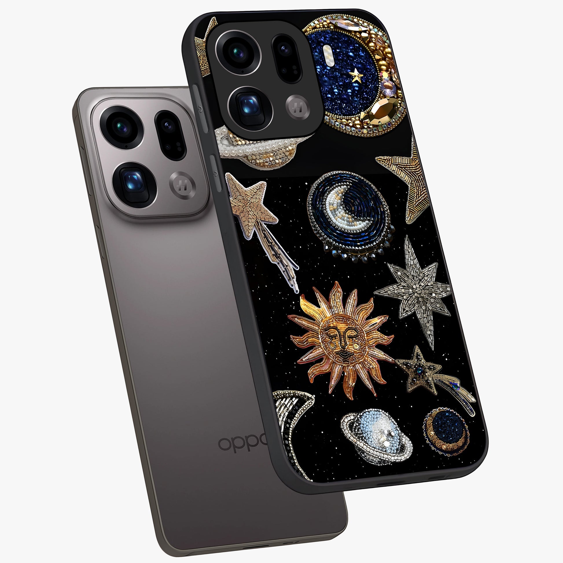 Celestial Gem Constellations Glass Case displayed in angled mockup highlighting gemstone inspired constellation design.