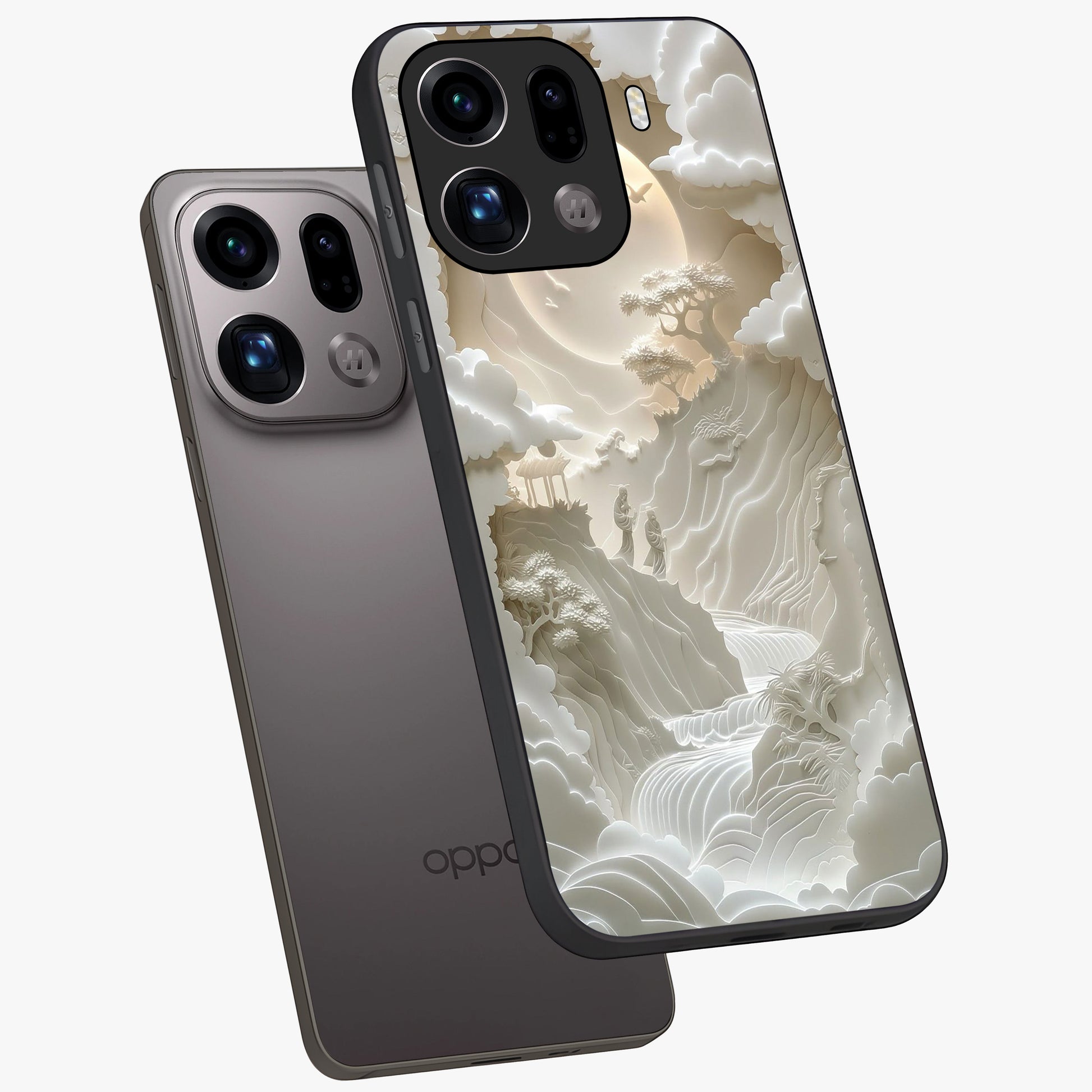 Celestial Origami Glass Case displayed in angled mockup highlighting geometric origami design with cosmic aesthetic theme.