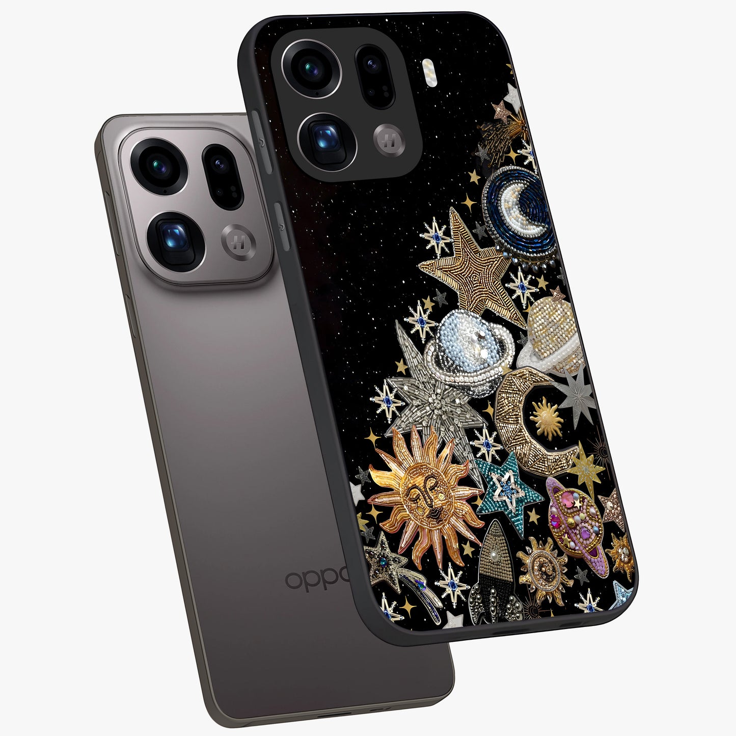 Cosmic Sparkle Dreams Glass Case displayed in angled mockup highlighting dreamy star sparkle design with celestial aesthetic.