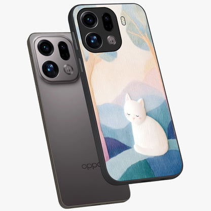 Cotton Dream Cat Glass Case displayed in angled mockup highlighting cute feline illustration with pastel aesthetic style.