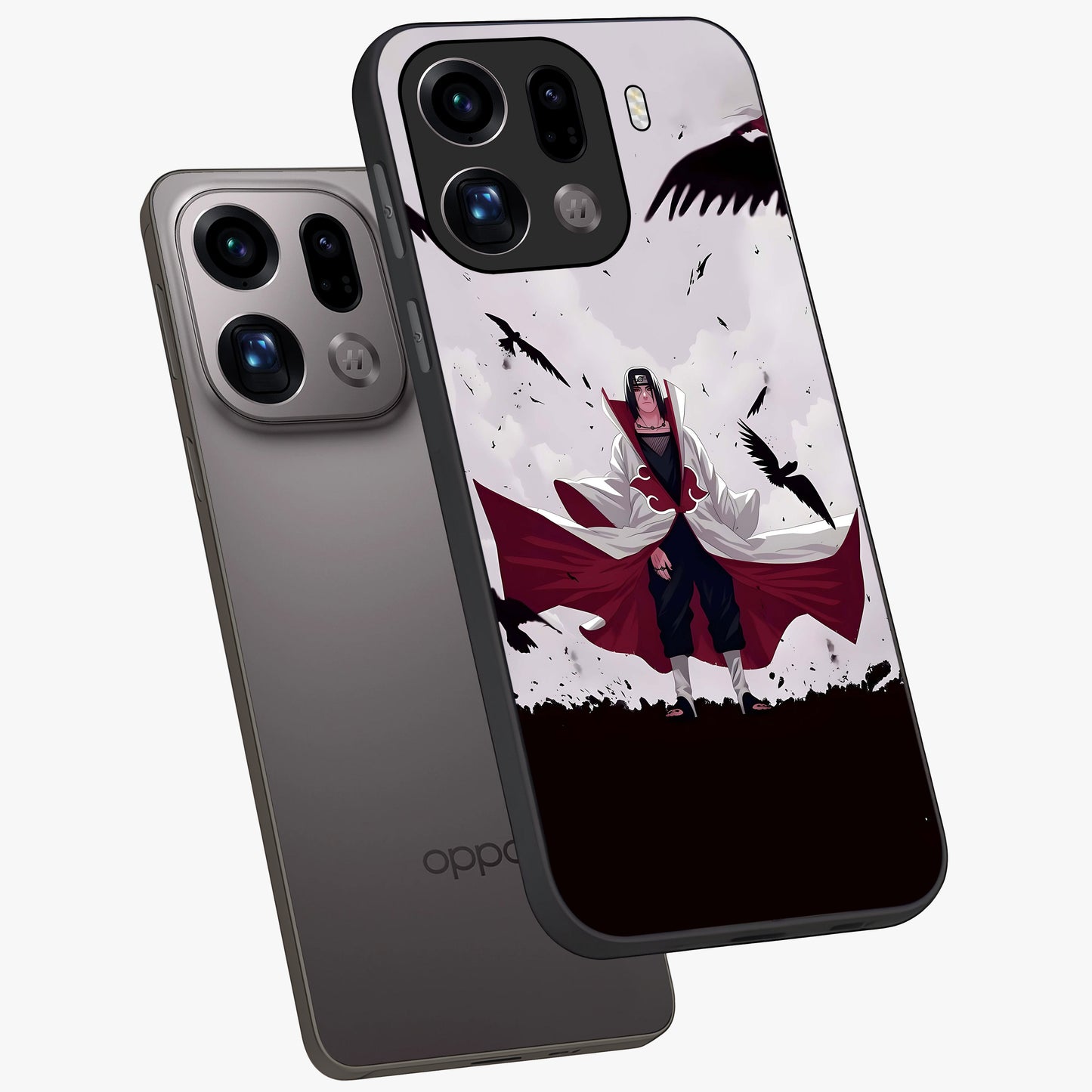 Crimson Crow Ascension Glass Case displayed in angled mockup highlighting powerful crow illustration with dark crimson aesthetic.