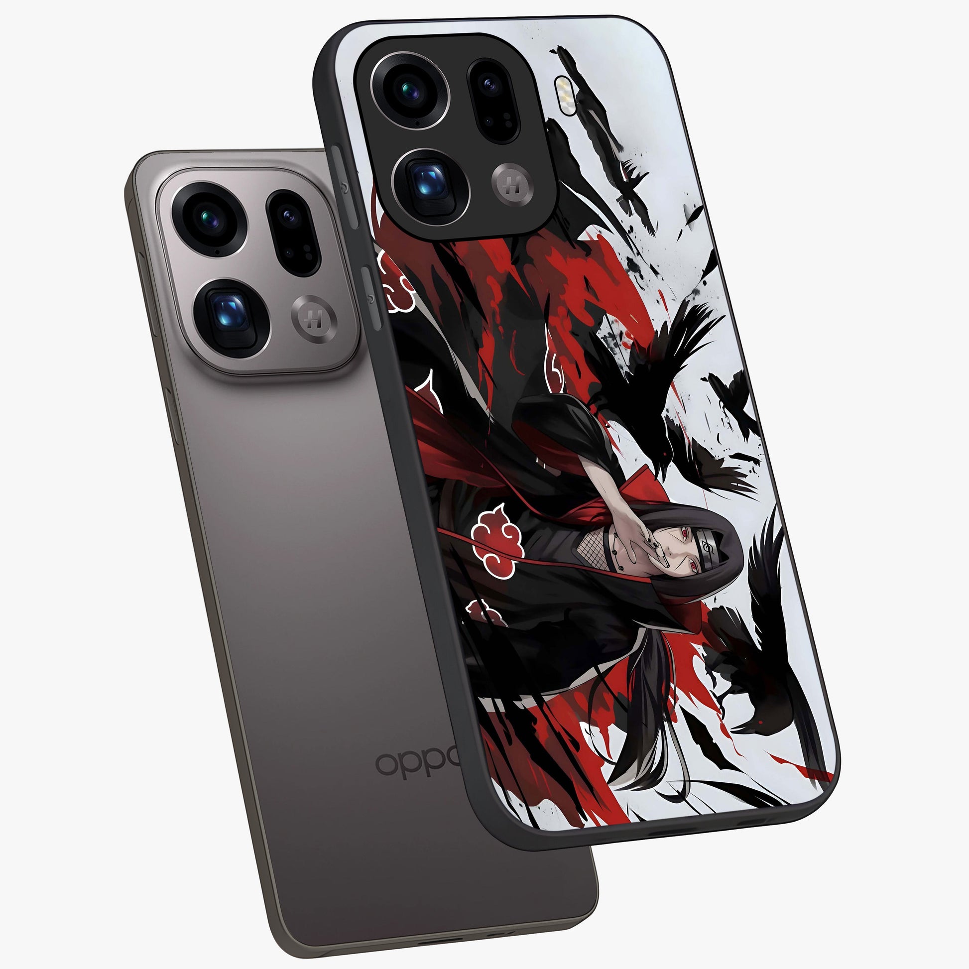Crimson Crow Illusion Glass Case displayed in angled mockup highlighting mysterious crow graphic with dark aesthetic style.