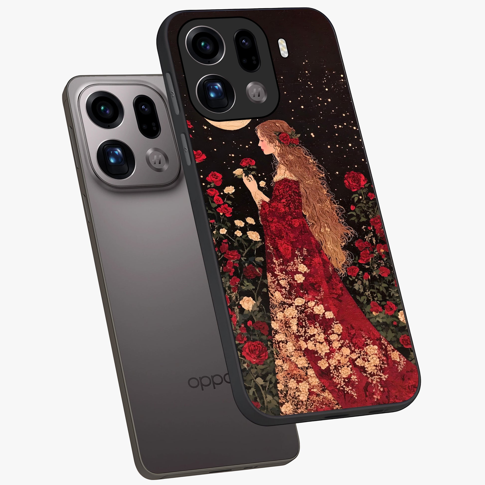 Crimson Dreams Glass Case displayed in angled mockup highlighting soft crimson aesthetic design with artistic theme.