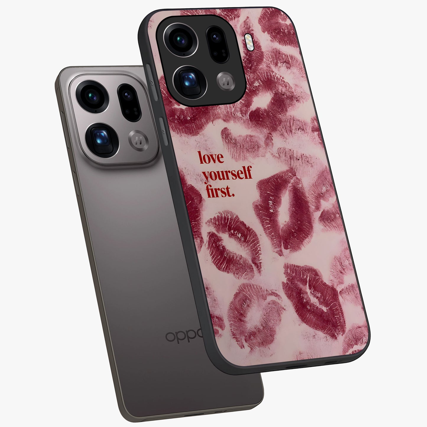 Crimson Kiss Love Glass Case displayed in angled mockup highlighting bold love inspired design with modern aesthetic style.