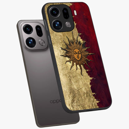 Crimson Sun Majesty Glass Case displayed in angled mockup highlighting majestic crimson sun design with bold aesthetic style.
