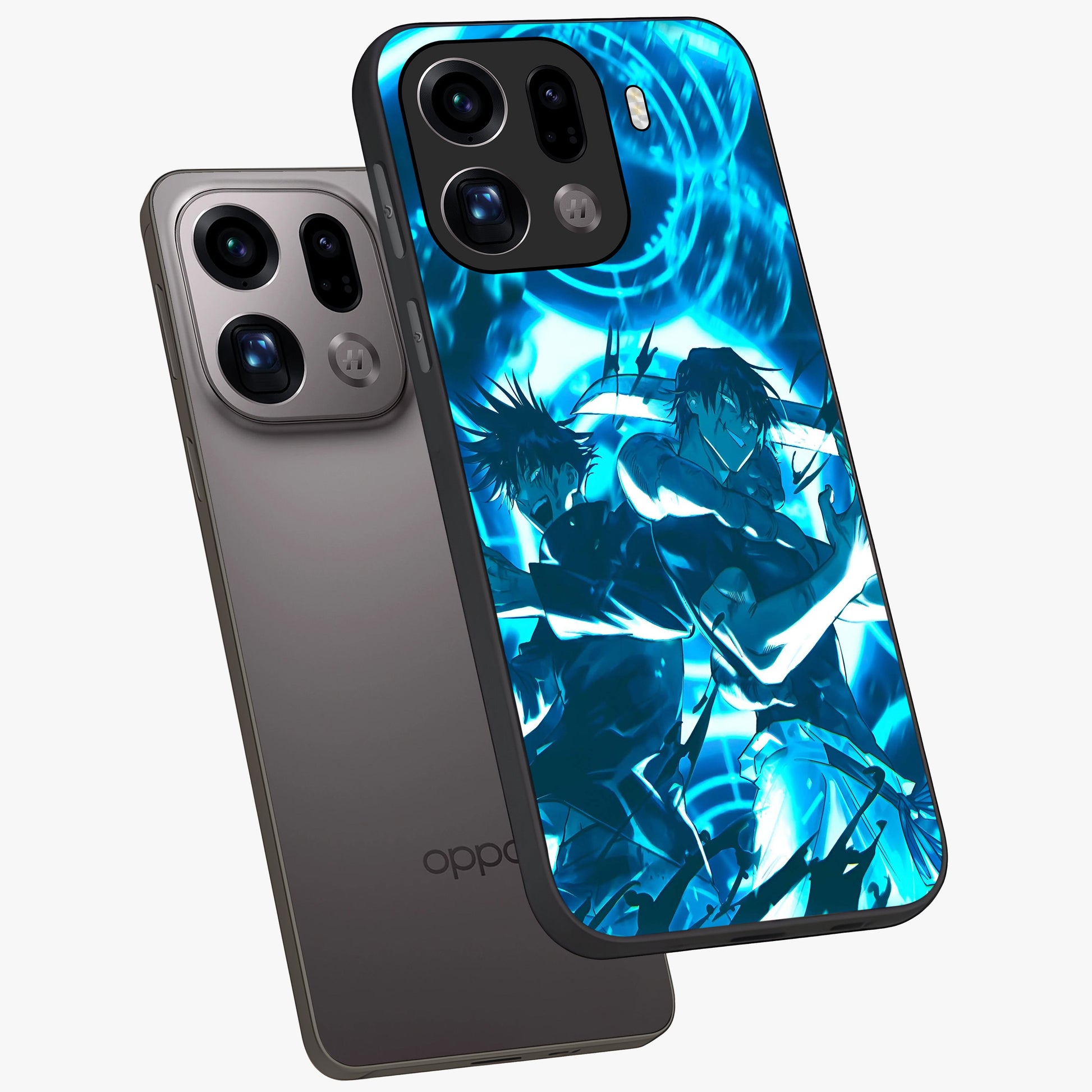 Cursed Energy Clash Glass Case displayed in angled mockup highlighting powerful battle inspired graphic with anime style aesthetic.