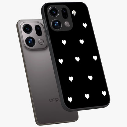 Cute And Simple White Hearts Glass Case displayed in angled mockup highlighting cute heart design with clean aesthetic style.