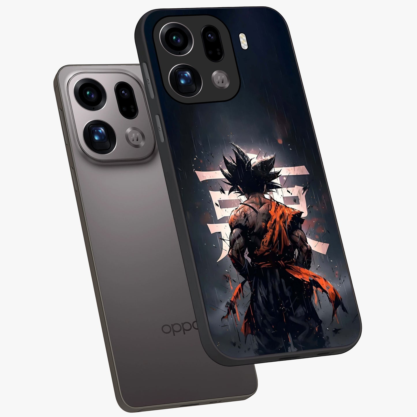 Dark Warrior In Rain Glass Case displayed in angled mockup highlighting dramatic warrior illustration with dark rain aesthetic.