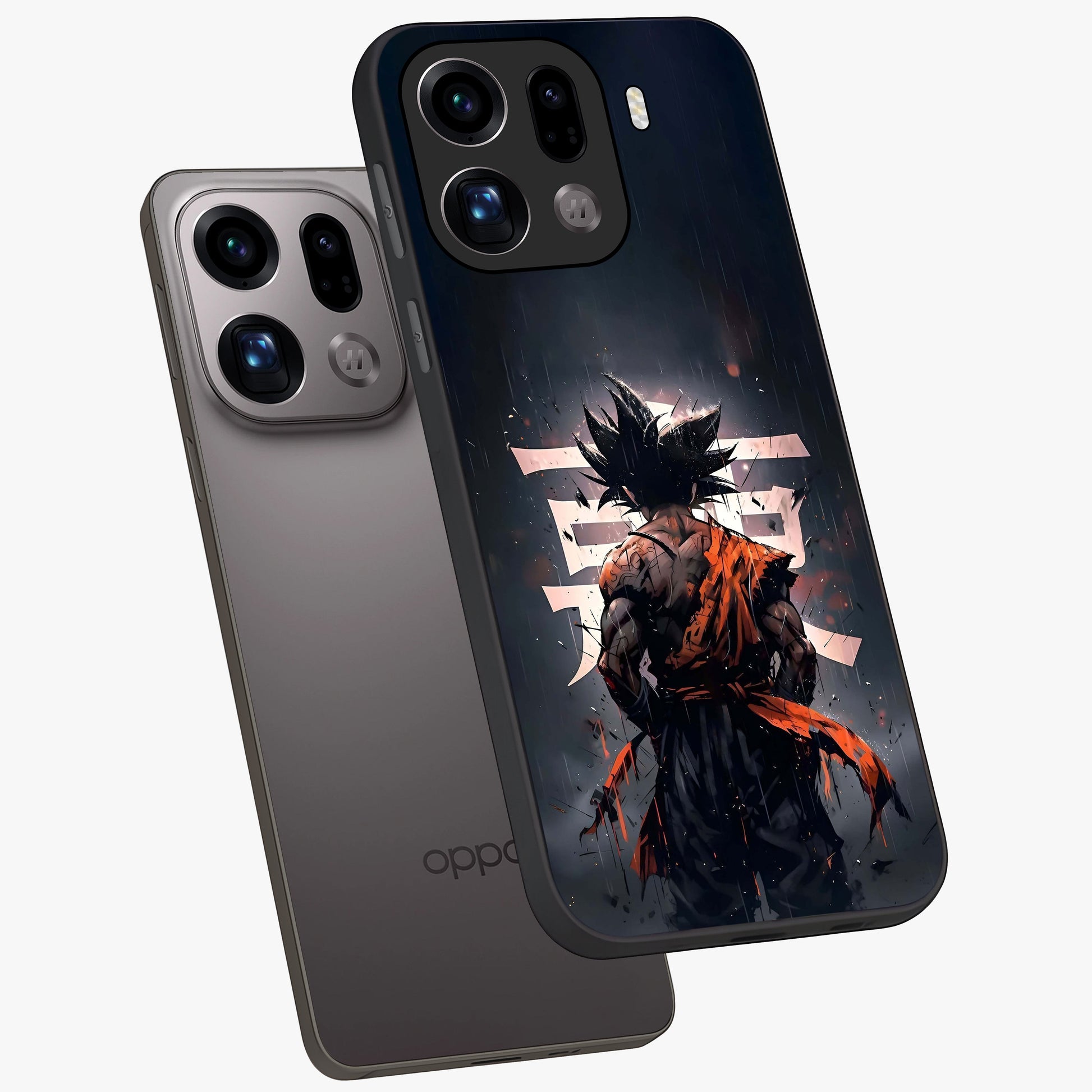 Dark Warrior In Rain Glass Case displayed in angled mockup highlighting dramatic warrior illustration with dark rain aesthetic.