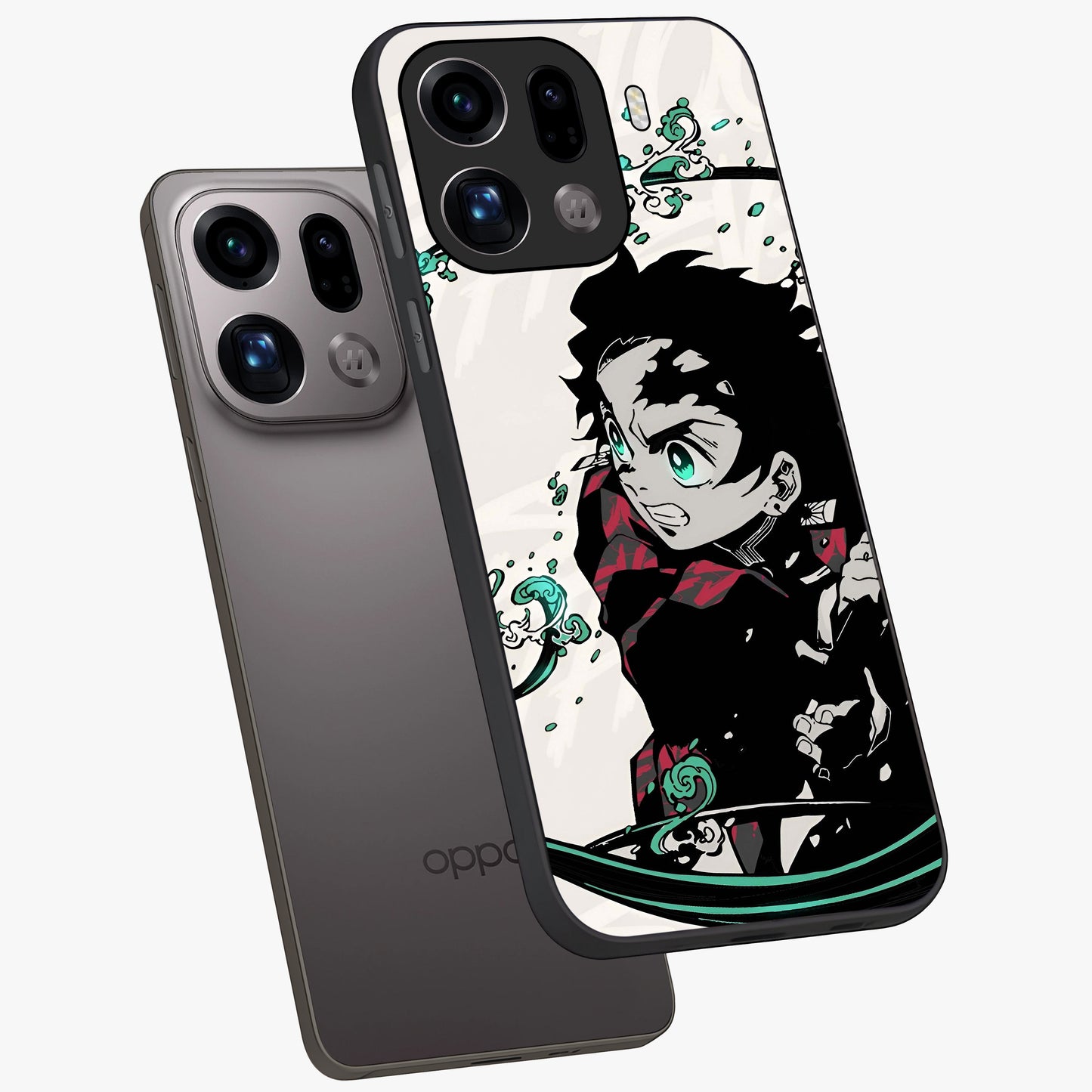 Demon Slayer Glass Case displayed in angled mockup highlighting dramatic anime character design with action aesthetic.