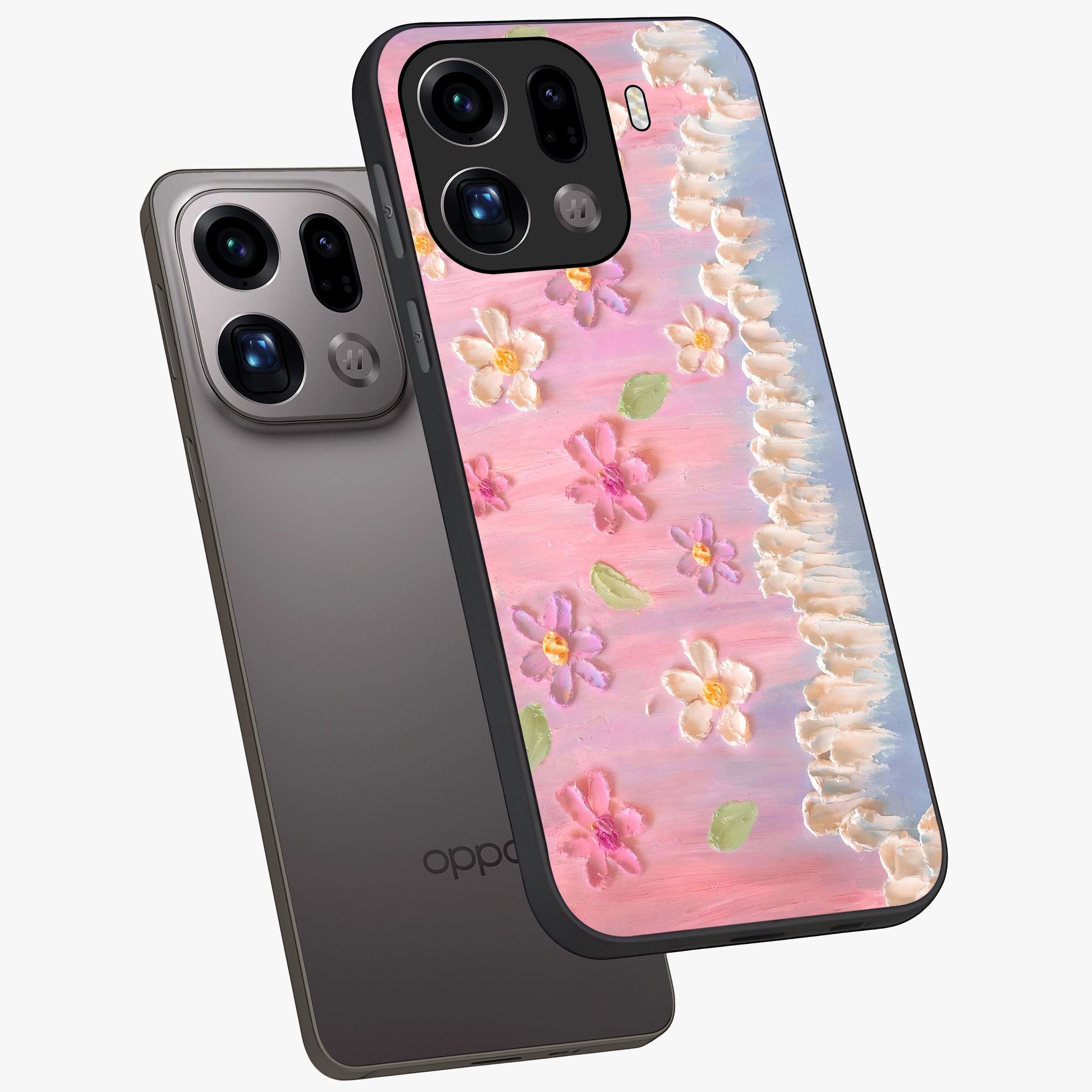 Dreamy Painted Garden Glass Case displayed in angled mockup highlighting colorful garden illustration with dreamy aesthetic style.