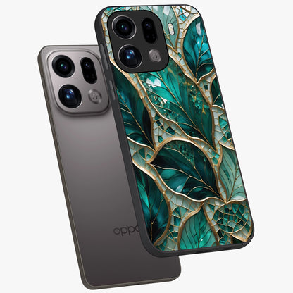 Emerald Leaf Glass Glass Case displayed in angled mockup highlighting botanical leaf illustration with elegant natural aesthetic.