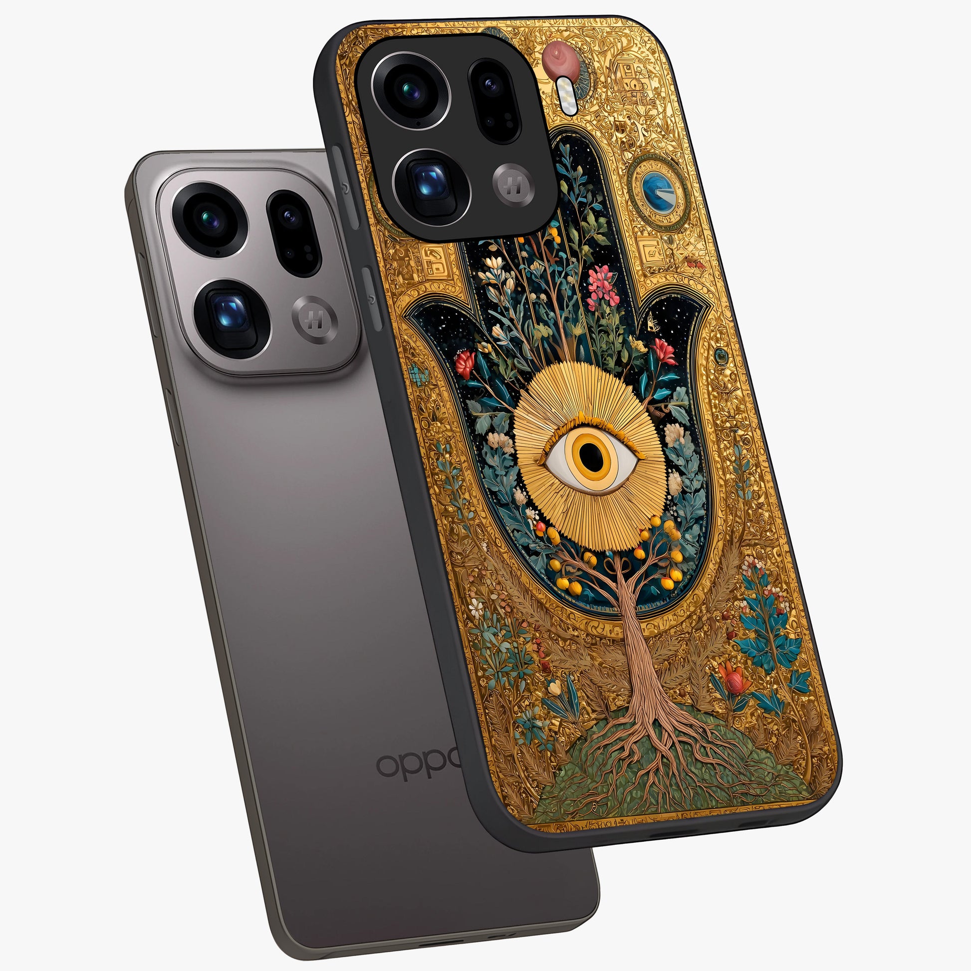 Ethereal Evil Eye Glass Case displayed in angled mockup highlighting protective evil eye symbol with spiritual aesthetic design.