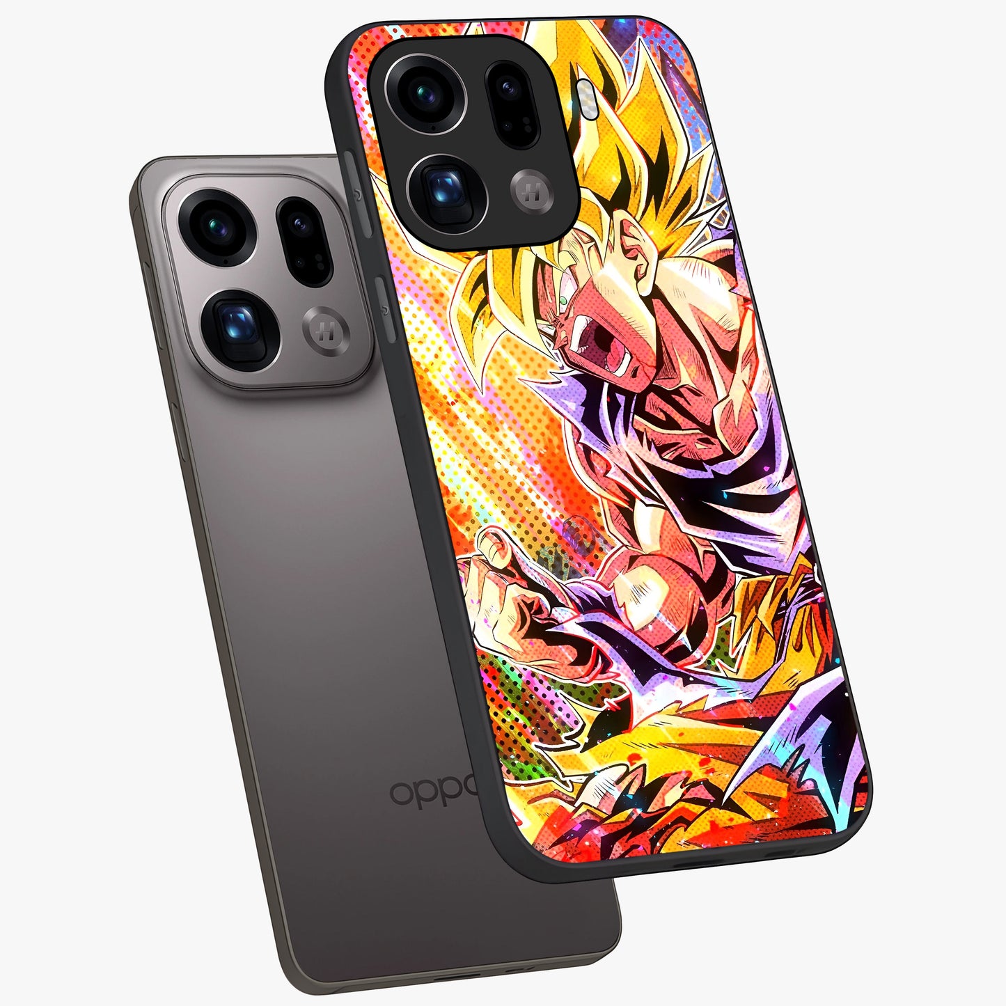 Firing Goku Glass Case displayed in angled mockup highlighting dynamic anime character design with action aesthetic.