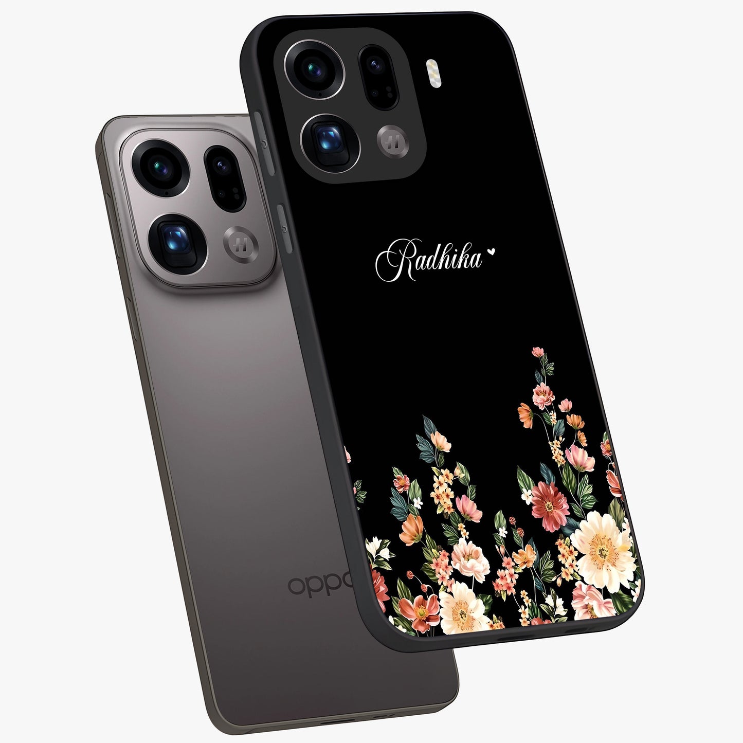Floral Design With a Custom Personalized Name Glass Case displayed in angled mockup highlighting elegant floral pattern with custom name feature.