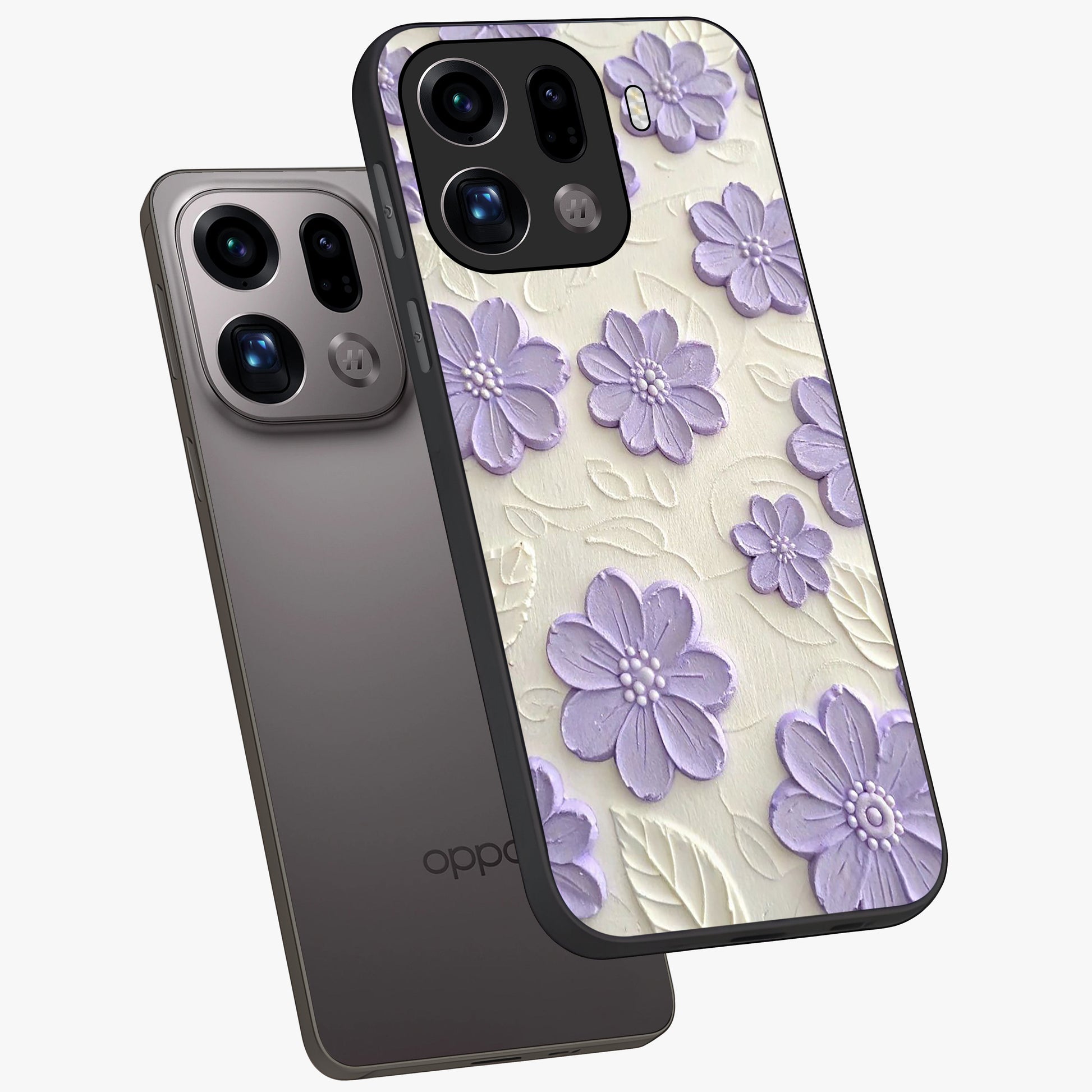 Floral Wall Art With Purple Flowers Glass Case displayed in angled mockup highlighting vibrant purple floral illustration with artistic aesthetic.
