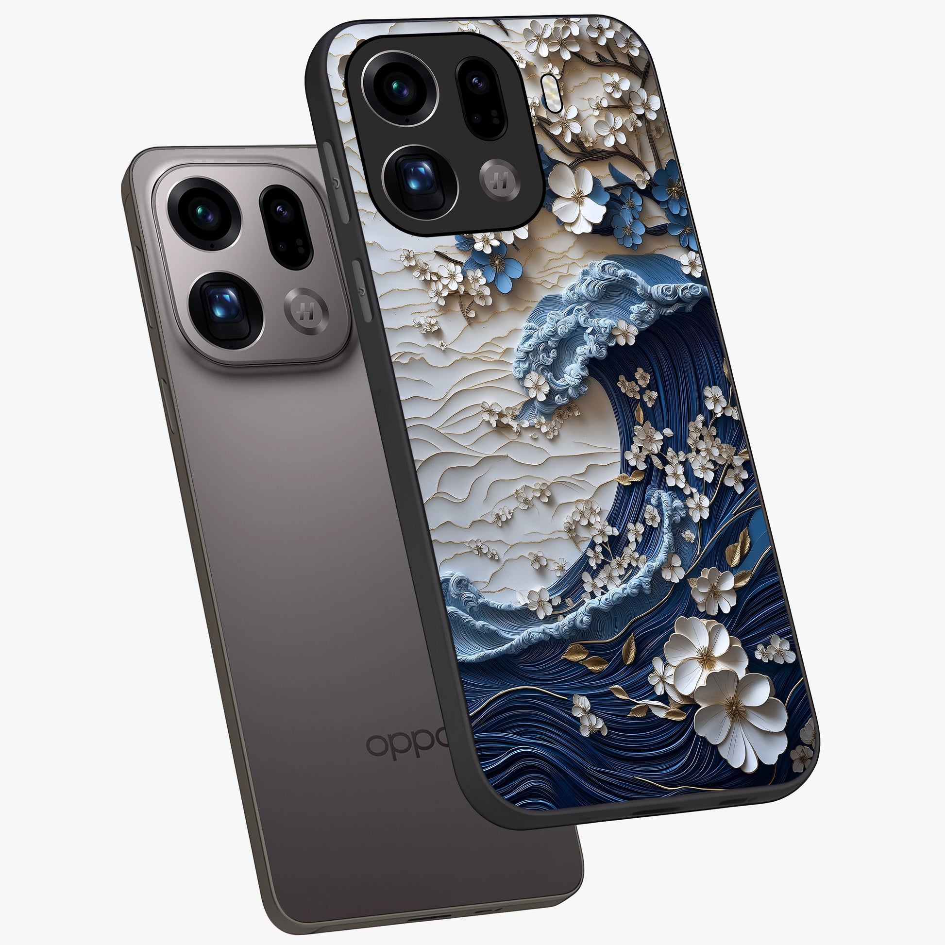 Floral Wave Origami Glass Case displayed in angled mockup highlighting geometric origami flower design with modern aesthetic style.