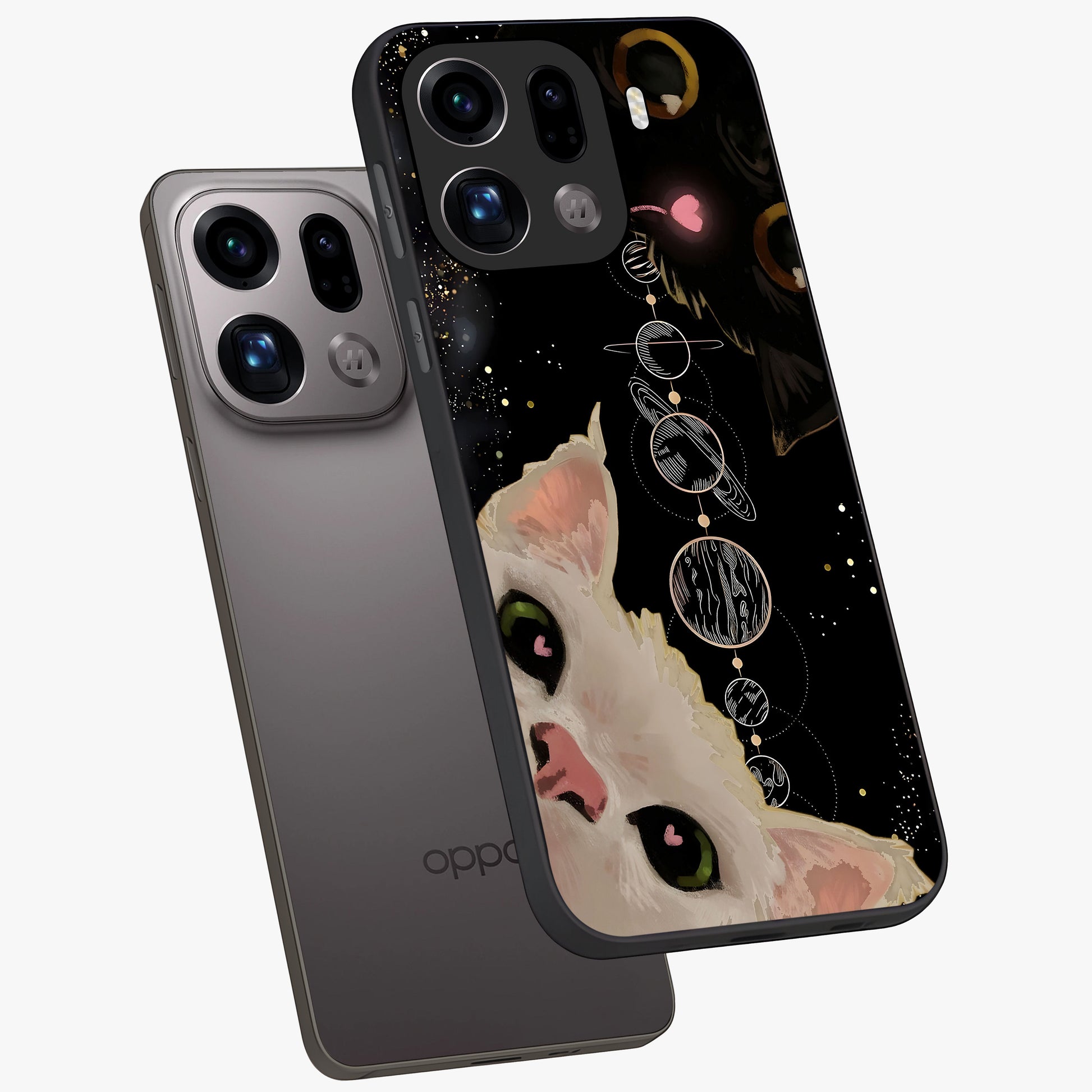 Galactic Cat Glass Case displayed in angled mockup highlighting celestial feline illustration with galaxy aesthetic style.