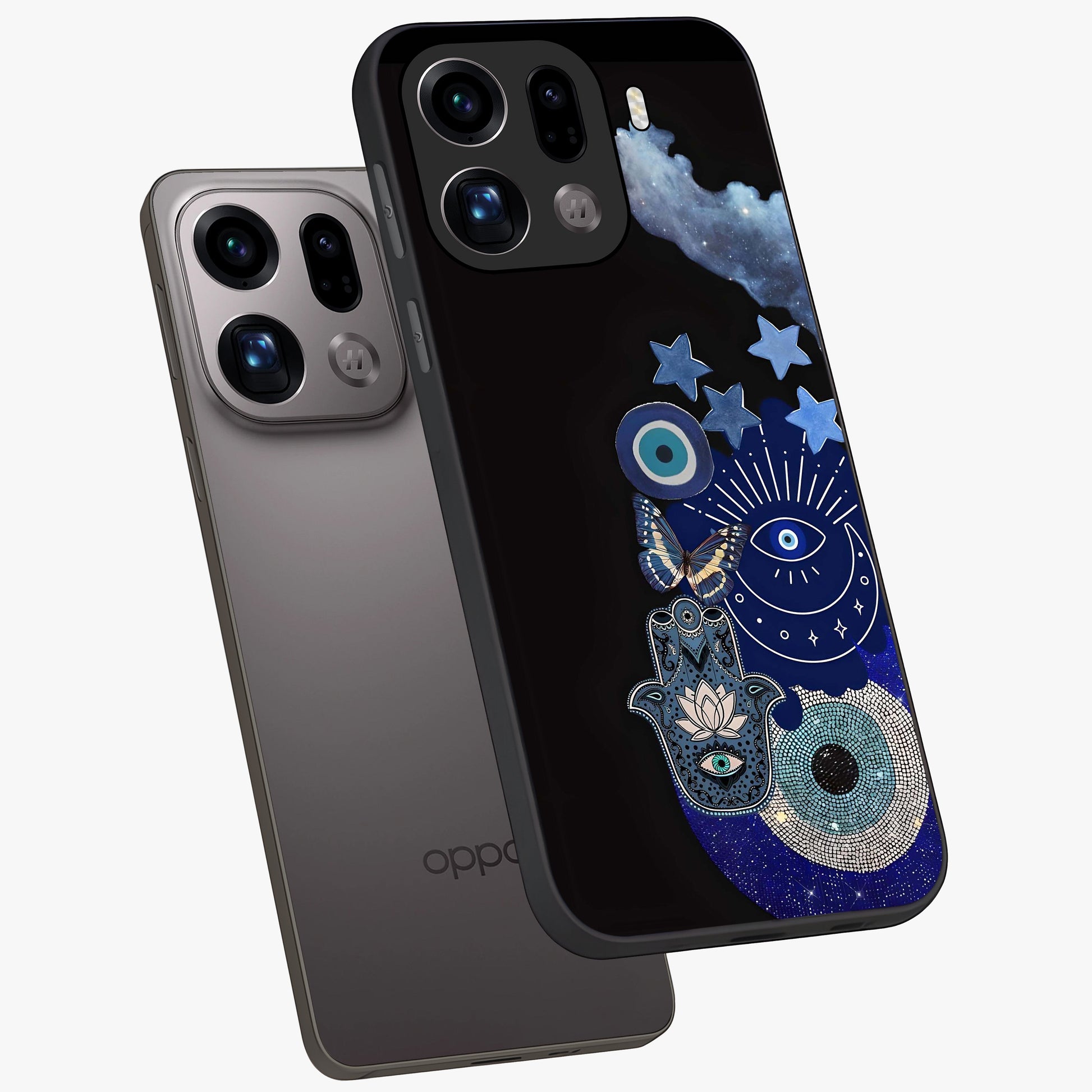 Galactic Charm Cluster Glass Case displayed in angled mockup highlighting luminous galaxy inspired design with dreamy aesthetic.