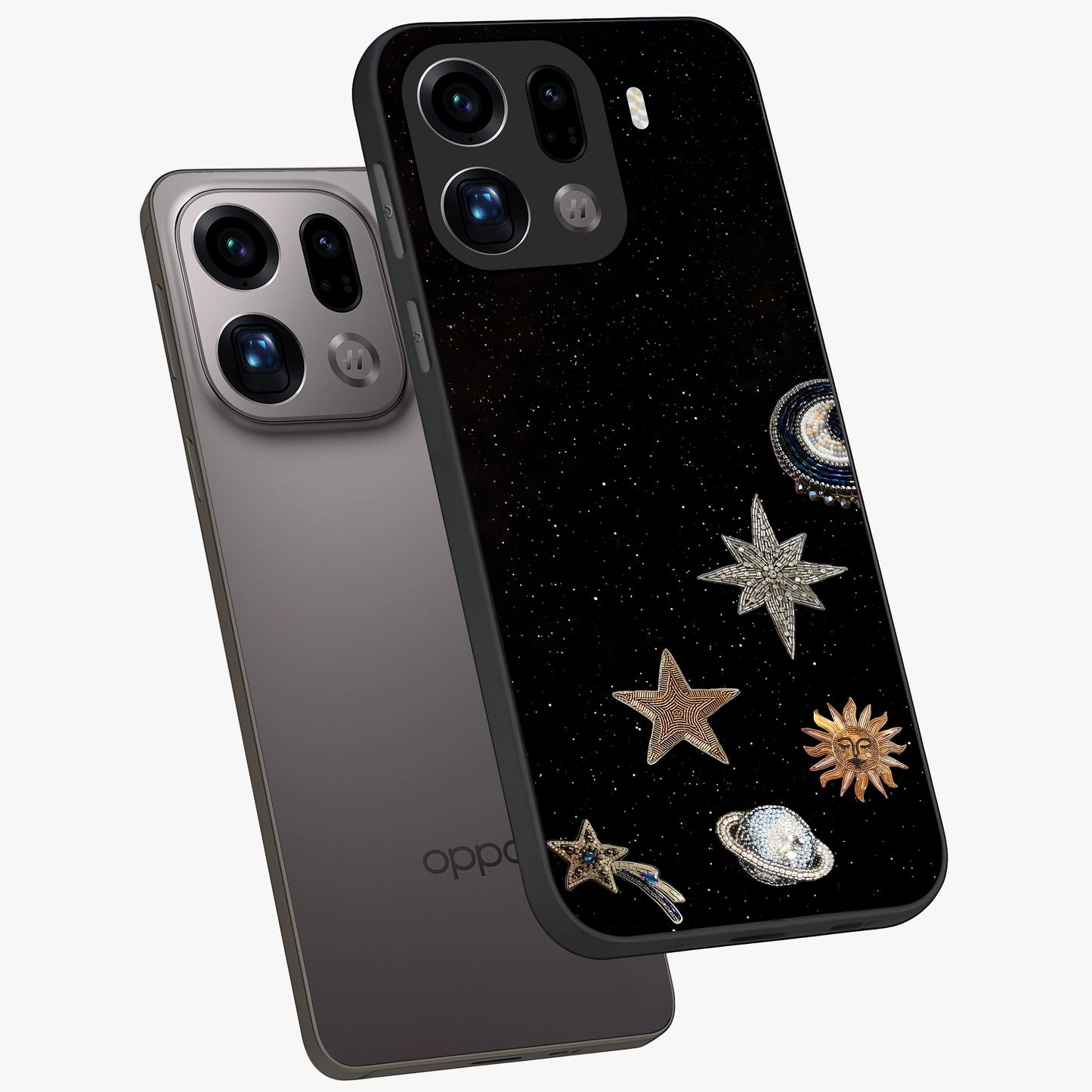 Galactic Charm Glow Glass Case displayed in angled mockup highlighting luminous galaxy inspired design with dreamy aesthetic.