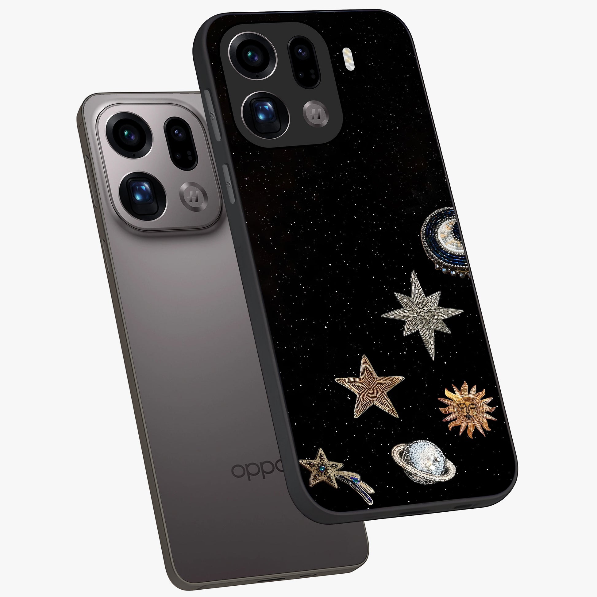 Galactic Charm Glow Glass Case displayed in angled mockup highlighting luminous galaxy inspired design with dreamy aesthetic.