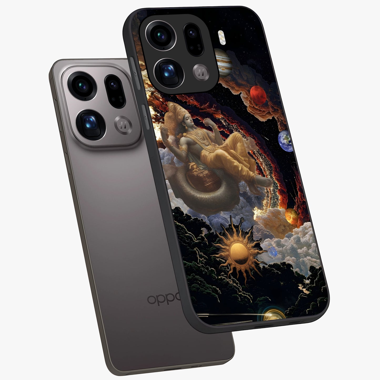 Galactic Divine God Glass Case displayed in angled mockup highlighting powerful celestial deity illustration with galactic aesthetic.