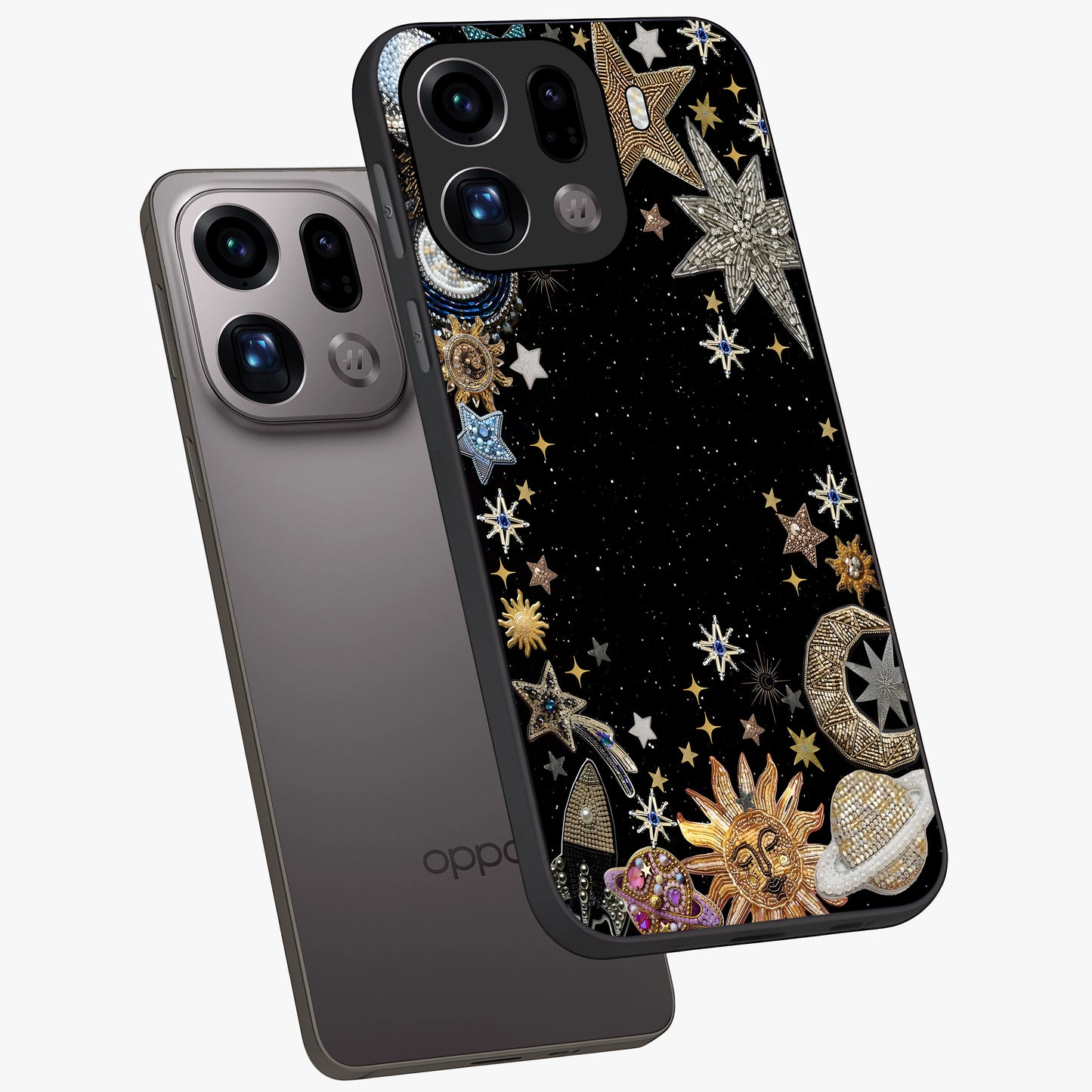 Galactic Jewel Stars Glass Case displayed in angled mockup highlighting shining celestial star design with cosmic aesthetic style.