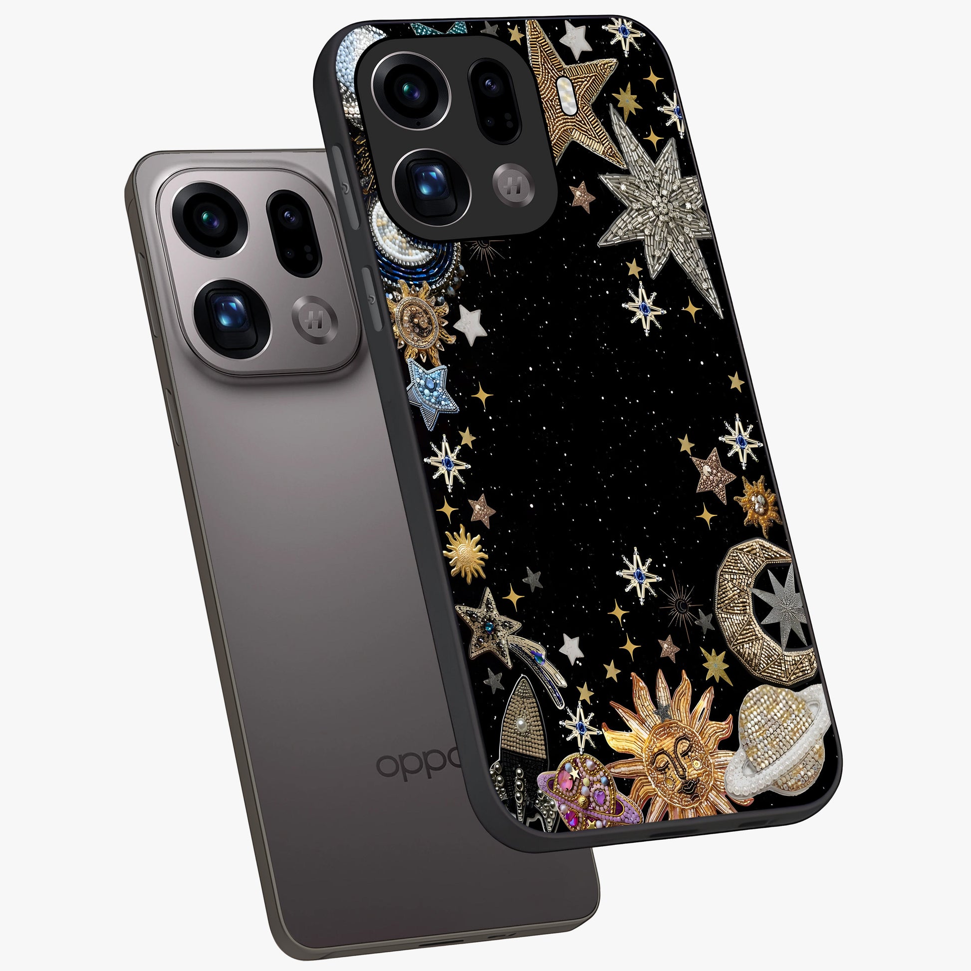 Galactic Jewel Stars Glass Case displayed in angled mockup highlighting shining celestial star design with cosmic aesthetic style.