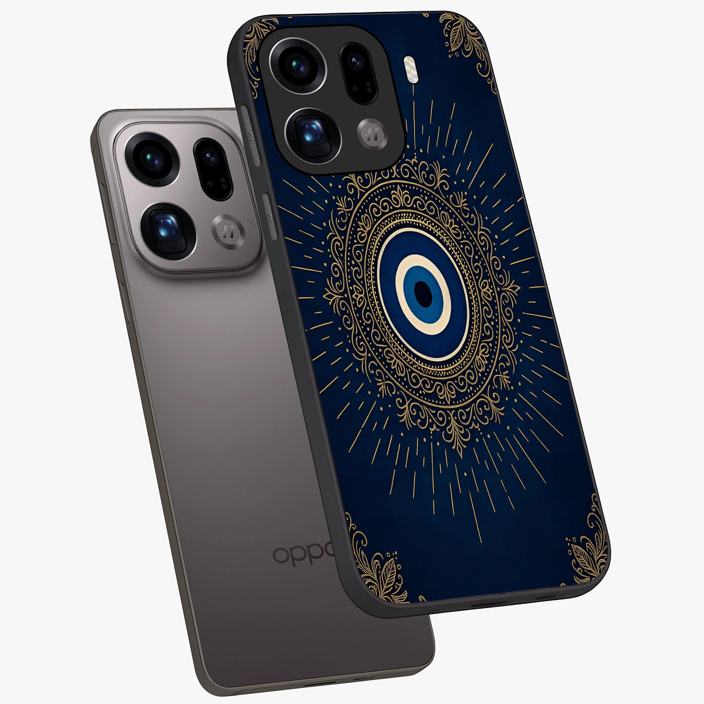 Golden Celestial Charm Glass Case displayed in angled mockup highlighting sparkling cosmic charm design with celestial aesthetic.