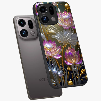 Golden Floral Majesty Glass Case displayed in angled mockup highlighting elegant flower design with royal golden aesthetic.
