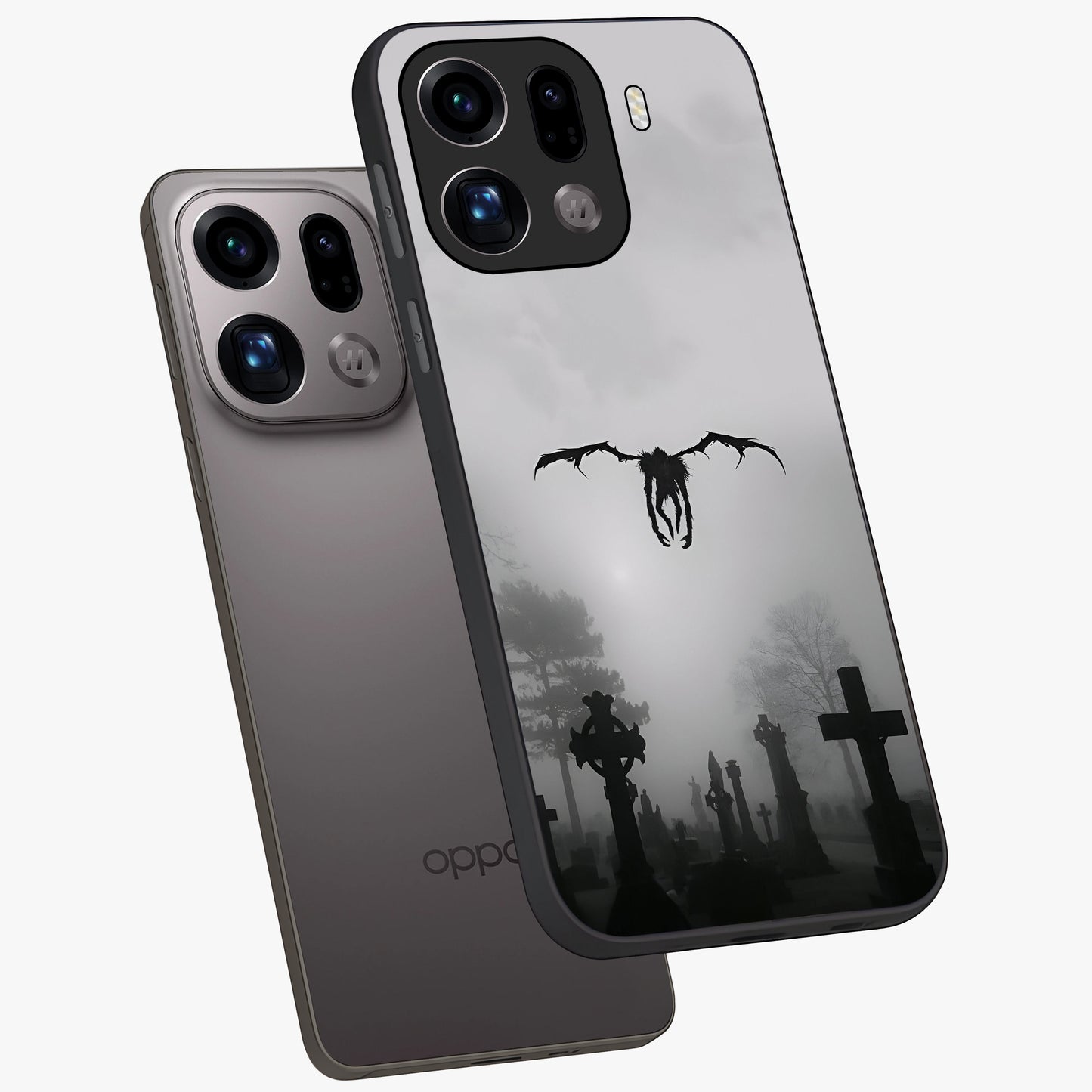 Graveyard Shadow Descent Glass Case displayed in angled mockup highlighting eerie shadow illustration with gothic aesthetic.