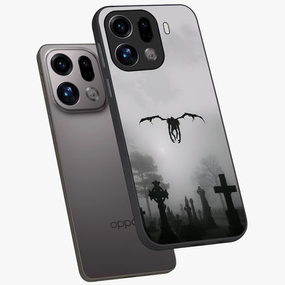 Graveyard Shadow Descent Glass Case displayed in angled mockup highlighting eerie shadow illustration with gothic aesthetic.