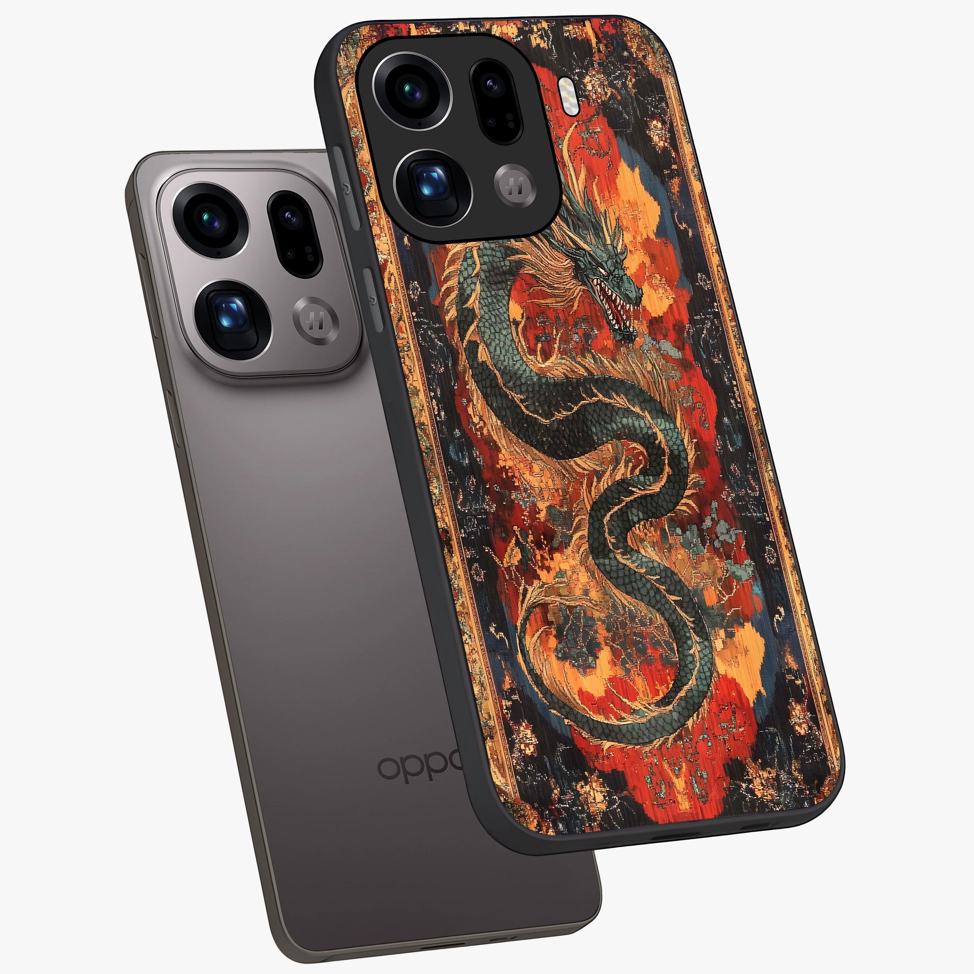 Inferno Dragon Soul Glass Case displayed in angled mockup highlighting powerful dragon illustration with inferno aesthetic.