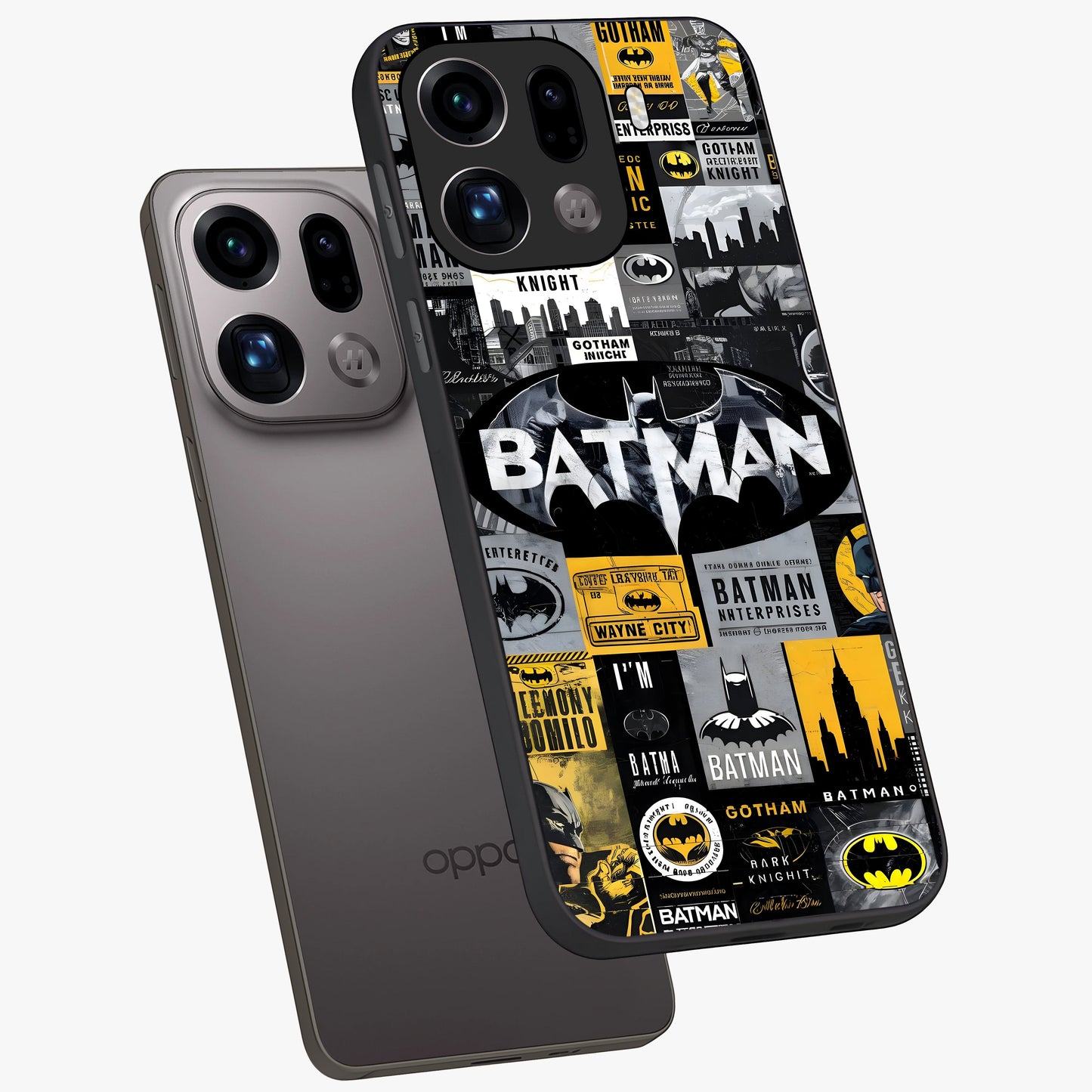 Knight Gotham Rise Glass Case displayed in angled mockup highlighting powerful knight silhouette design with dramatic aesthetic.