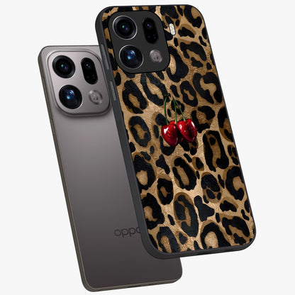 Leopard Wild Cherry Glass Case displayed in angled mockup highlighting bold animal print design with playful cherry aesthetic.