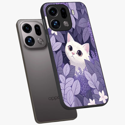 Lilac Hide Peek Cat Glass Case displayed in angled mockup highlighting playful feline illustration with lilac aesthetic design.