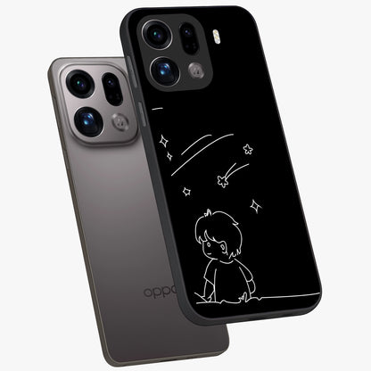 Line Art Boy With Shooting Stars Glass Case displayed in angled mockup highlighting elegant line art design with dreamy star aesthetic.