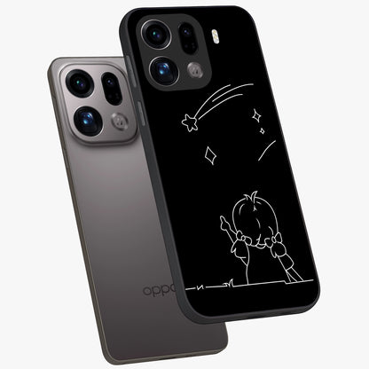 Line Art Girl With Shooting Stars Glass Case displayed in angled mockup highlighting elegant line art design with dreamy star aesthetic.
