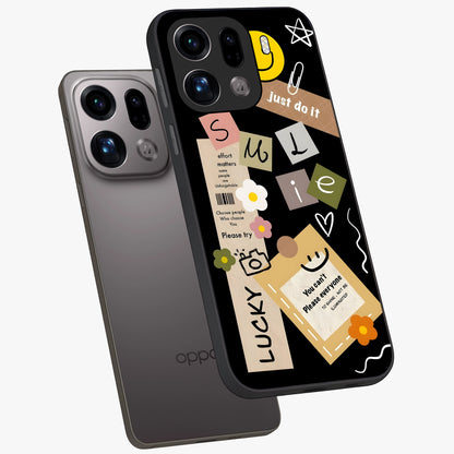 Lucky Aesthetic Collage Glass Case displayed in angled mockup highlighting stylish collage pattern with modern aesthetic vibe.