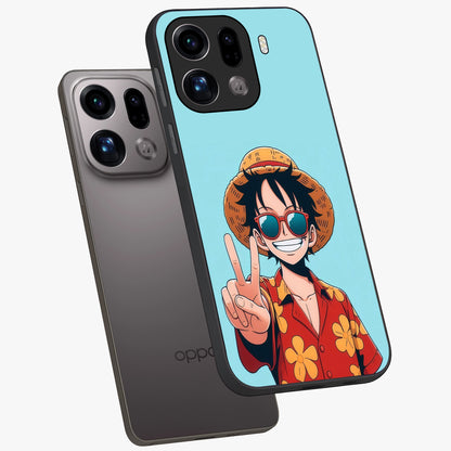 Luffy Summer Anime Vibe Glass Case displayed in angled mockup highlighting energetic anime illustration with summer vibe aesthetic.