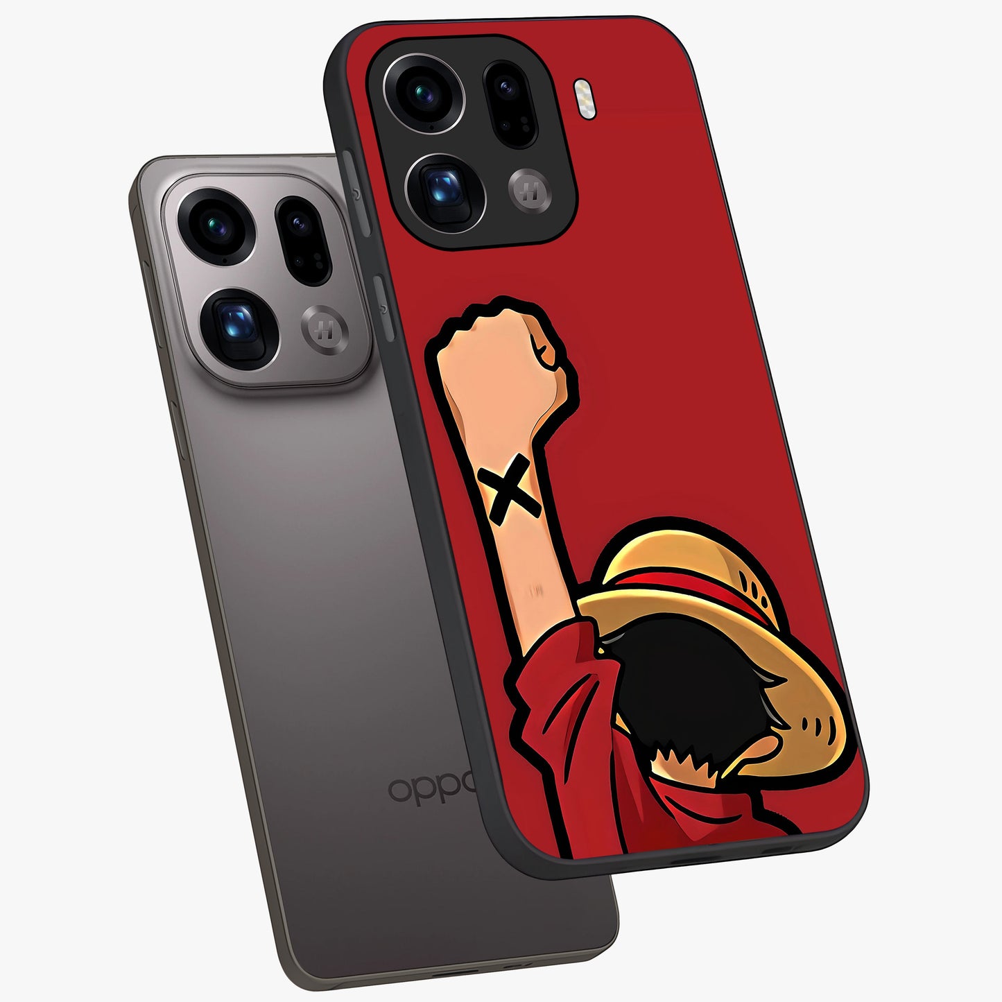 Luffy X Spirit Glass Case displayed in angled mockup highlighting powerful anime design with energetic action aesthetic.