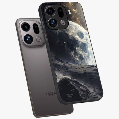 Lunar Horizon Glow Glass Case displayed in angled mockup highlighting celestial moon design with dreamy night aesthetic.